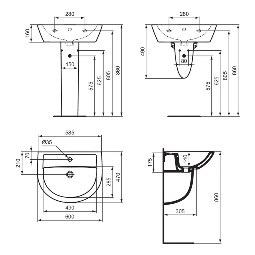 Immagine di Ideal Standard EUROVIT lavabo L.60 cm, con foro per rubinetteria e troppopieno, colore bianco finitura lucido W332301