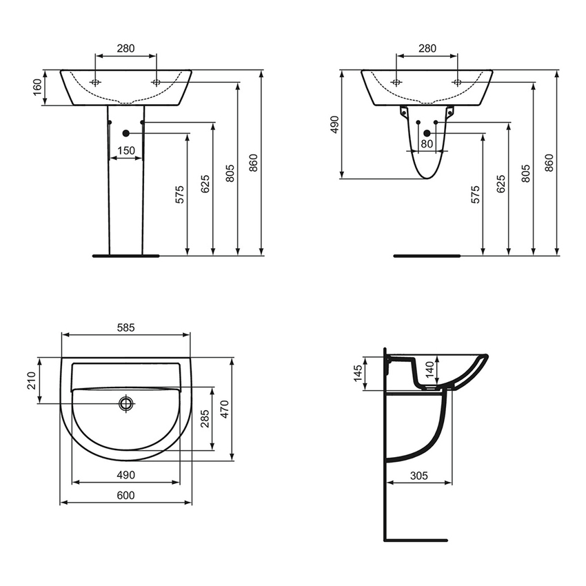 Immagine di Ideal Standard EUROVIT semicolonna per lavabo, colore bianco finitura lucido W333001