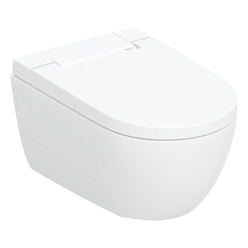 Immagine di Geberit AQUACLEAN ALBA vaso sospeso, senza brida, completo di sedile con funzione bidet a chiusura ammortizzata, colore bianco finitura lucido 146.350.01.1