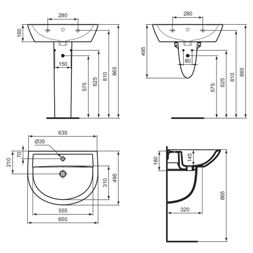 Immagine di Ideal Standard EUROVIT lavabo L.65 cm, con foro per rubinetteria e troppopieno, colore bianco finitura lucido W332201