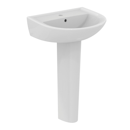 Immagine di Ideal Standard EUROVIT lavabo L.55 P.46 cm, con foro per rubinetteria e troppopieno, colore bianco finitura lucido W332601