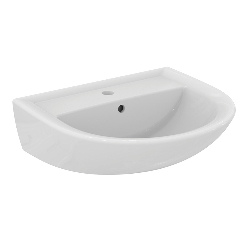 Immagine di Ideal Standard EUROVIT lavabo L.55 P.46 cm, con foro per rubinetteria e troppopieno, colore bianco finitura lucido W332601