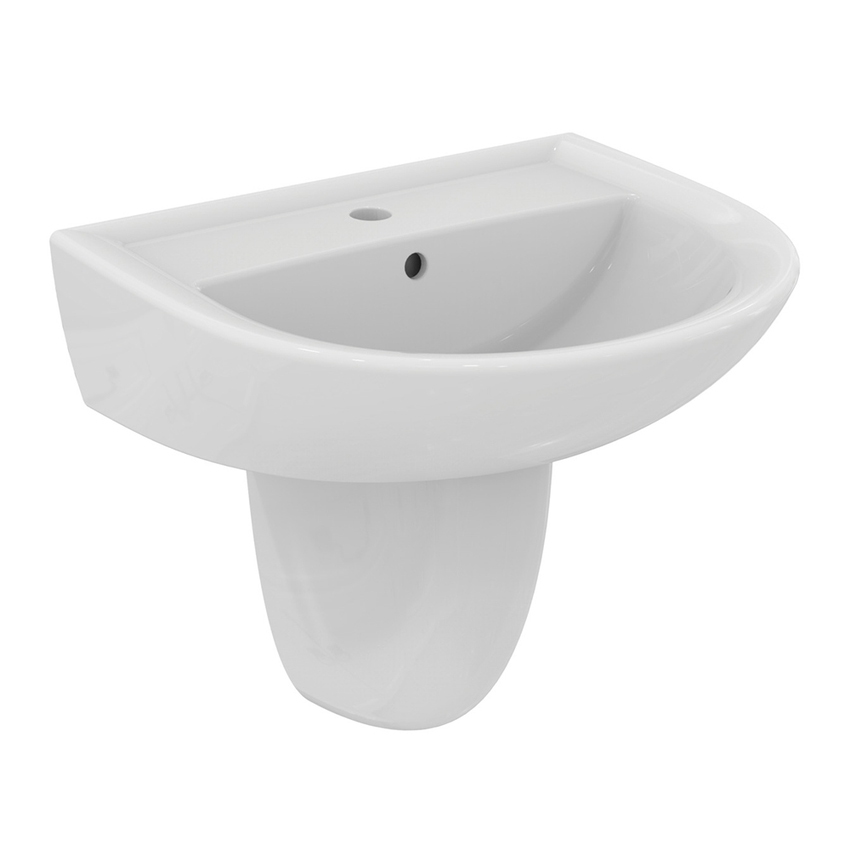 Immagine di Ideal Standard EUROVIT lavabo L.55 P.46 cm, con foro per rubinetteria e troppopieno, colore bianco finitura lucido W332601