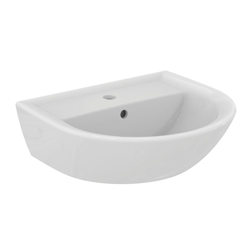 Immagine di Ideal Standard EUROVIT lavabo L.55 P.44 cm, con foro per rubinetteria e troppopieno, colore bianco finitura lucido W332801