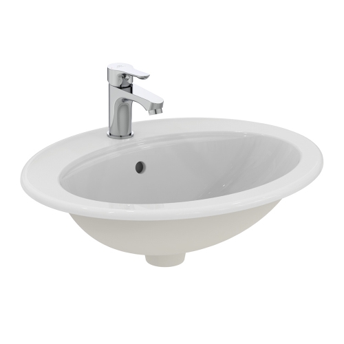 Immagine di Ideal Standard EUROVIT lavabo L.56 cm da incasso soprapiano, con foro per rubinetteria e troppopieno, colore bianco finitura lucido E874901