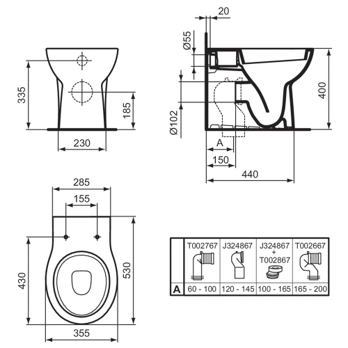 Immagine di Ideal Standard EUROVIT vaso a terra, a filo parete, senza sedile, colore bianco finitura lucido W330401