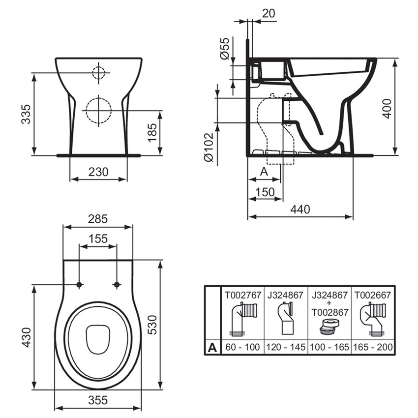 Immagine di Ideal Standard EUROVIT vaso a terra, a filo parete, senza sedile, colore bianco finitura lucido W330401