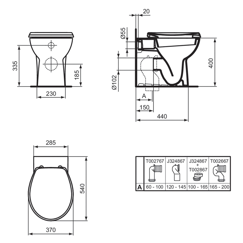 Immagine di Ideal Standard EUROVIT vaso a terra, a filo parete, senza sedile, colore bianco finitura lucido W330401
