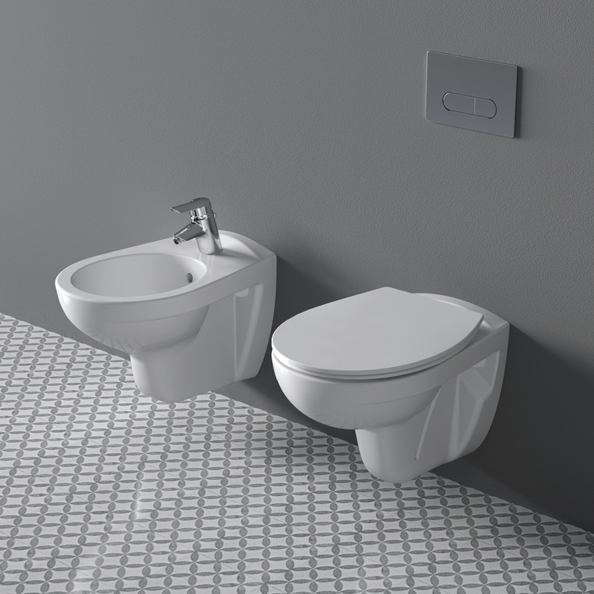 Immagine di Ideal Standard EUROVIT bidet sospeso, con foro per rubinetteria e troppopieno, colore bianco finitura lucido V493101