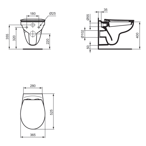 Immagine di Ideal Standard EUROVIT vaso sospeso, senza sedile, colore bianco finitura lucido V390601