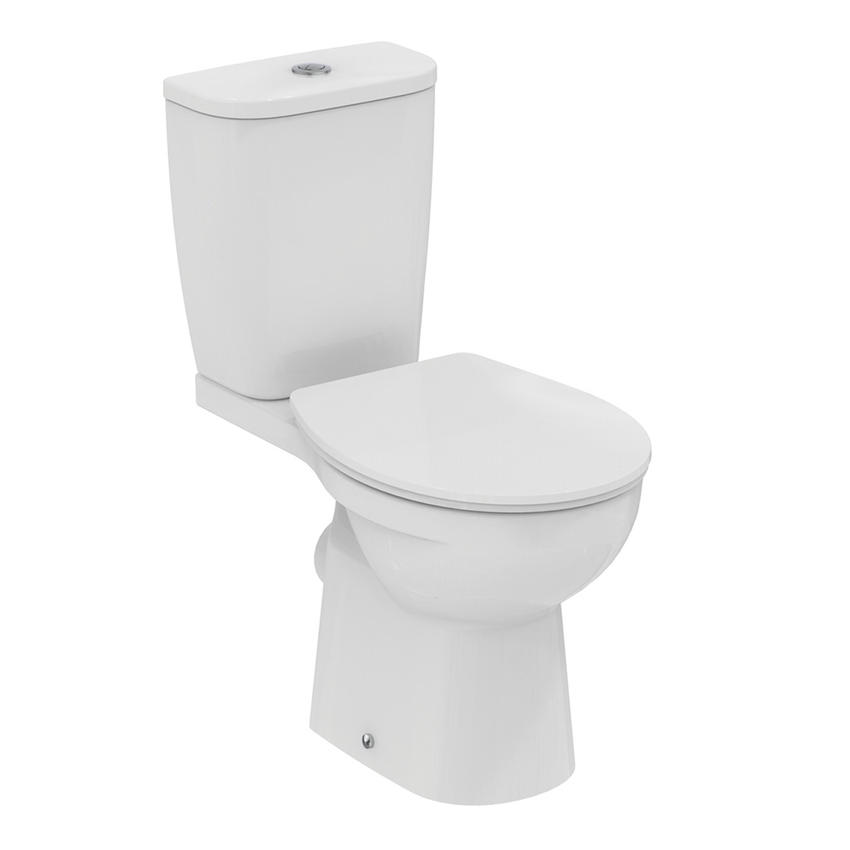 Immagine di Ideal Standard EUROVIT vaso monoblocco per cassetta, con scarico a pavimento, senza sedile, colore bianco finitura lucido T355301