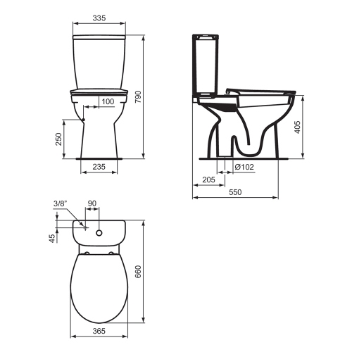 Immagine di Ideal Standard EUROVIT cassetta per vaso monoblocco, con entrata bassa e coperchio, colore bianco finitura lucido T443101