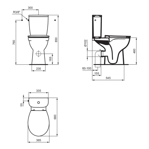 Immagine di Ideal Standard EUROVIT cassetta per vaso monoblocco, con entrata laterale e coperchio, colore bianco finitura lucido T443201