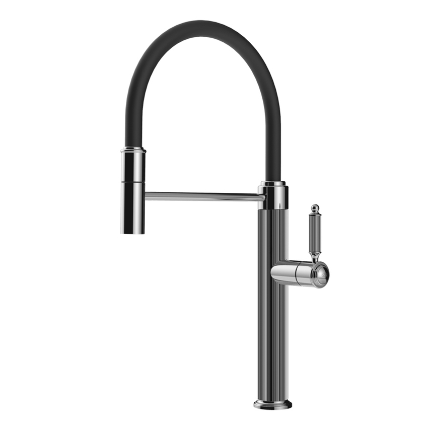 Immagine di Gessi VENTI20 miscelatore H.49 cm per lavello, monocomando, bocca girevole e doccetta estraibile monogetto, finitura cromo 60634#031