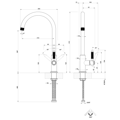 Immagine di Gessi VENTI20 miscelatore H.41 cm per lavello, monocomando, bocca girevole, finitura cromo 60620#031