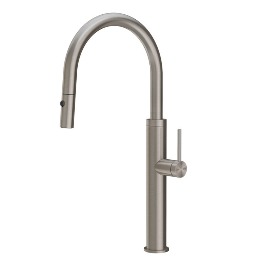 Immagine di Gessi 316 miscelatore monocomando H.47 cm, con bocca girevole e doccetta estraibile doppio getto, finitura steel brushed 60022#239