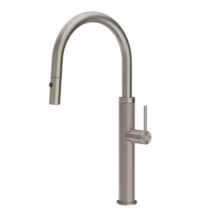 Immagine di Gessi 316 miscelatore monocomando H.47 cm, con bocca girevole e doccetta estraibile doppio getto, finitura steel brushed 60026#239