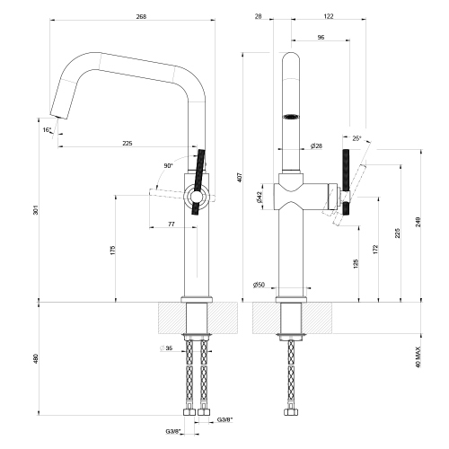 Immagine di Gessi HABITO miscelatore semi pro H.41 cm per lavello, monocomando, con bocca girevole, finitura cromo 60650#031