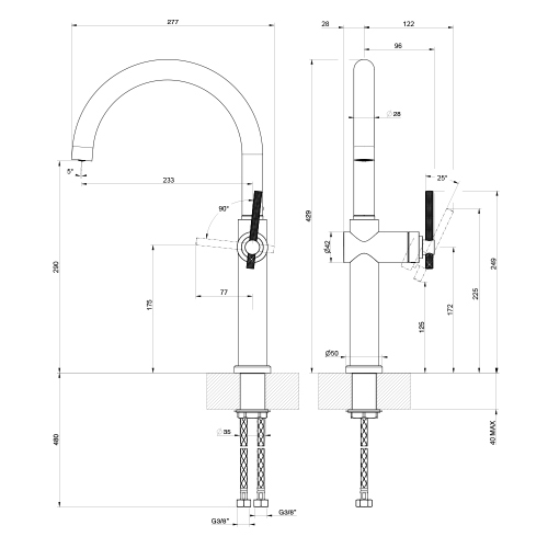 Immagine di Gessi HABITO miscelatore H.43 cm per lavello, monocomando, con bocca girevole, finitura cromo 60670#031