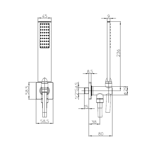Immagine di Bossini FLAT-ONE doccetta monogetto con duplex doccia, presa acqua ad incasso, supporto e flessibile 150 cm, finitura cromo CB4005C00030004