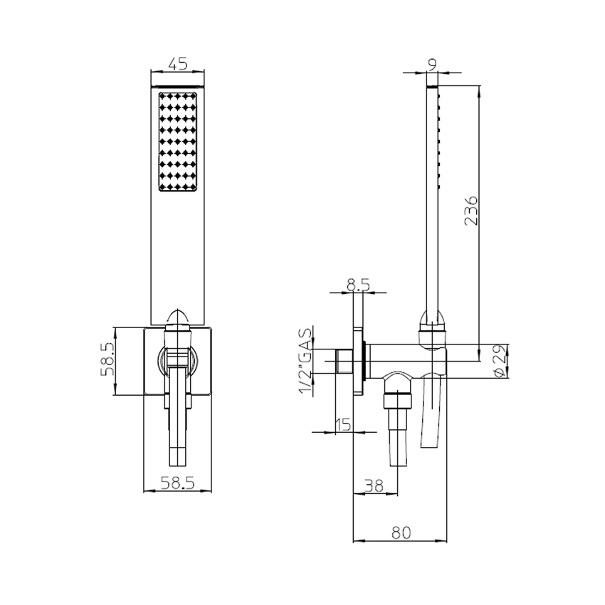 Immagine di Bossini FLAT-ONE doccetta monogetto con duplex doccia, presa acqua ad incasso, supporto e flessibile 150 cm, finitura cromo CB4005C00030004
