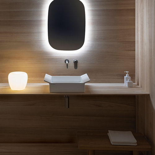 Immagine di Flaminia BOX 40 lavabo da appoggio L.40 cm, senza foro per rubinetteria e senza troppopieno, colore bianco latte finitura opaco BX40ALAT