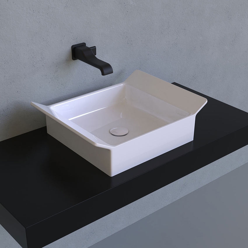 Immagine di Flaminia BOX 40 lavabo da appoggio L.40 cm, senza foro per rubinetteria e senza troppopieno, colore bianco latte finitura opaco BX40ALAT