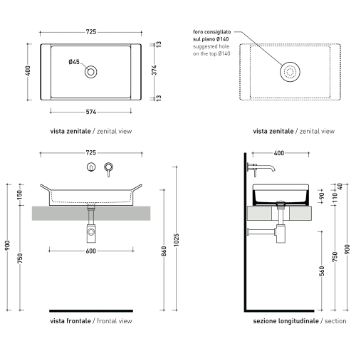 Immagine di Flaminia BOX 60 lavabo da appoggio L.60 cm, senza foro per rubinetteria e senza troppopieno, colore bianco latte finitura opaco BX60ALAT