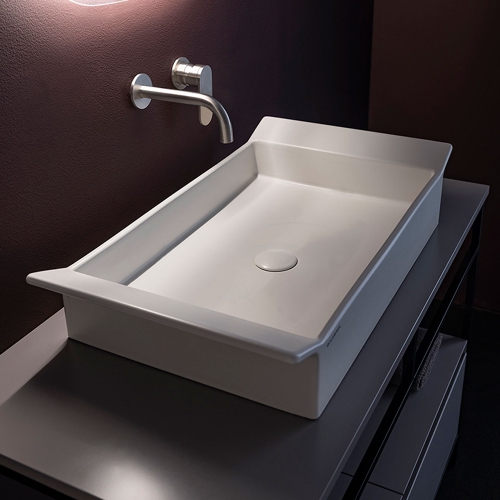 Immagine di Flaminia BOX 60 lavabo da appoggio L.60 cm, senza foro per rubinetteria e senza troppopieno, colore bianco latte finitura opaco BX60ALAT