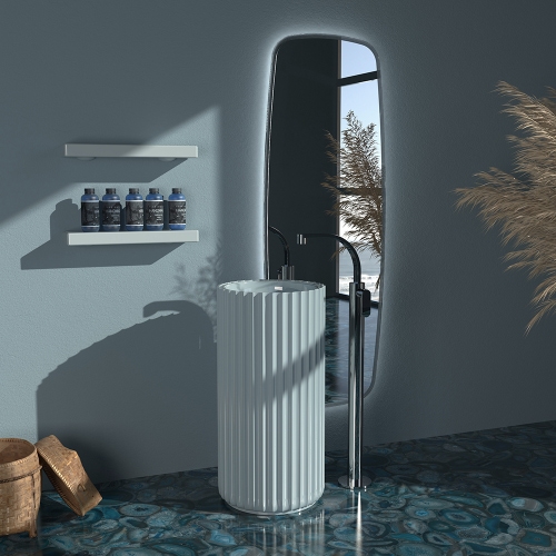 Immagine di Flaminia MONOSETTECENTO lavabo a colonna centro stanza 44 cm, senza foro rubinetteria e senza troppopieno, colore bianco finitura lucido SE44C