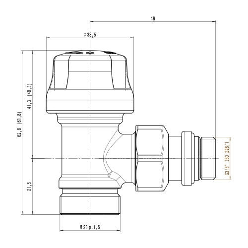 Immagine di Caleffi 232 DYNAMICAL valvola termostatica dinamica predisposta per comandi termostatici, elettrotermici, elettronici, G 1/2" A, versione a squadra 232402
