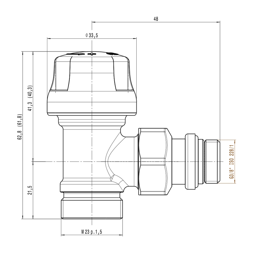 Immagine di Caleffi 232 DYNAMICAL valvola termostatica dinamica predisposta per comandi termostatici, elettrotermici, elettronici, G 1/2" A, versione a squadra 232402