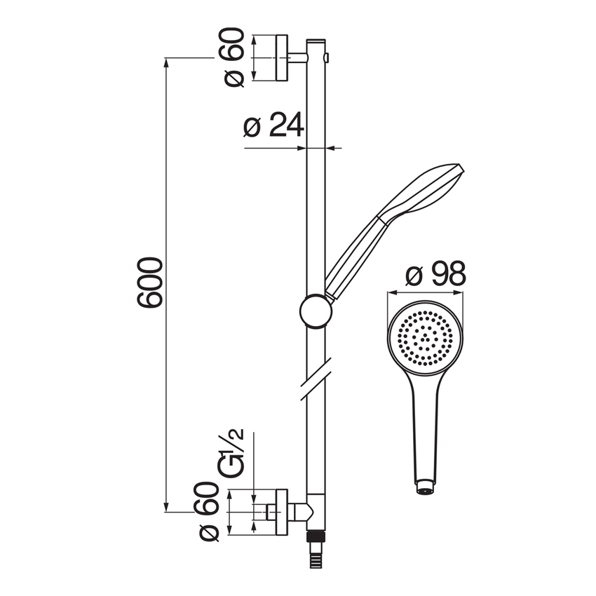 Immagine di Nobili Asta murale con presa acqua, supporto doccetta, doccetta e flessibile 150 cm, finitura cromo AD140/28CR