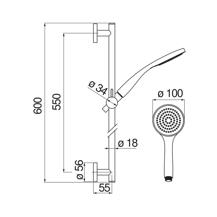 Immagine di Nobili Asta murale con presa acqua, supporto doccetta scorrevole e orientabile, doccetta monogetto e flessibile 150 cm, finitura cromo AD140/51CR