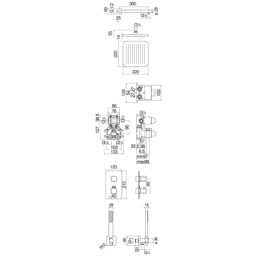 Immagine di Nobili LOOP set doccia completo composto da termostatico ad incasso 2 vie, rubinetti di chiusura, braccio a parete P.30 cm, soffione 20 cm, supporto doccetta, doccetta monogetto, flessibile 150 cm e corpo incasso, finitura cromo WESK102/LPCR