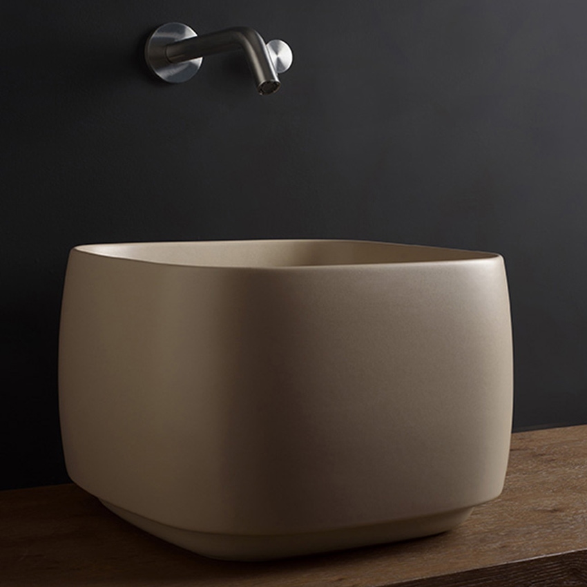 Immagine di Flaminia FLAG DEEP lavabo da appoggio L.40 P.40 cm, senza foro per rubinetteria e senza troppopieno, colore argilla finitura opaco FG40H28ARG