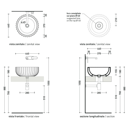 Immagine di Flaminia SETTECENTO lavabo Ø 44 cm da appoggio, in ceramica, senza foro per rubinetteria e senza troppopieno, colore petrolio finitura opaco SE44APET