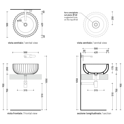 Immagine di Flaminia SETTECENTO lavabo Ø 50 cm da appoggio, in ceramica, senza foro per rubinetteria e senza troppopieno, colore smeraldo finitura lucido SE50ASME