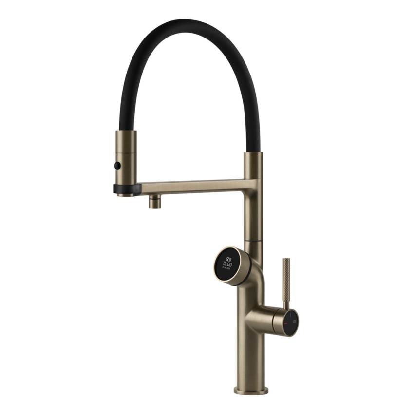 Immagine di Gessi VITA miscelatore semi-professionale monocomando H.51 cm, con bocca girevole e sistema di erogazione multifunzione, finitura finox brushed nickel 60722#149