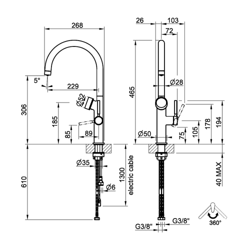 Immagine di Gessi VITA miscelatore semi-professionale monocomando H.47 cm, con bocca girevole e sistema di erogazione multifunzione, finitura cromo 60720#031