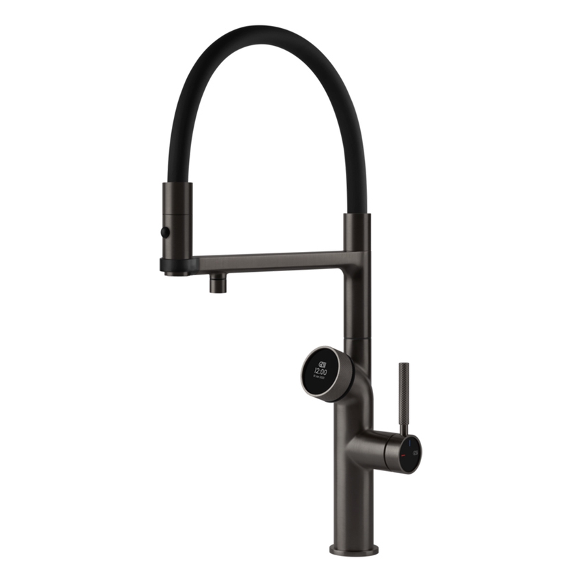 Immagine di Gessi VITA miscelatore semi-professionale monocomando H.51 cm, con bocca girevole e sistema di erogazione multifunzione, finitura black metal brushed PVD 60722#707