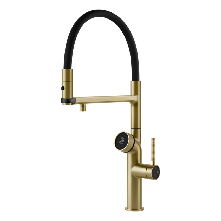 Immagine di Gessi VITA miscelatore semi-professionale monocomando H.51 cm, con bocca girevole e sistema di erogazione multifunzione, finitura brass brushed PVD 60722#727