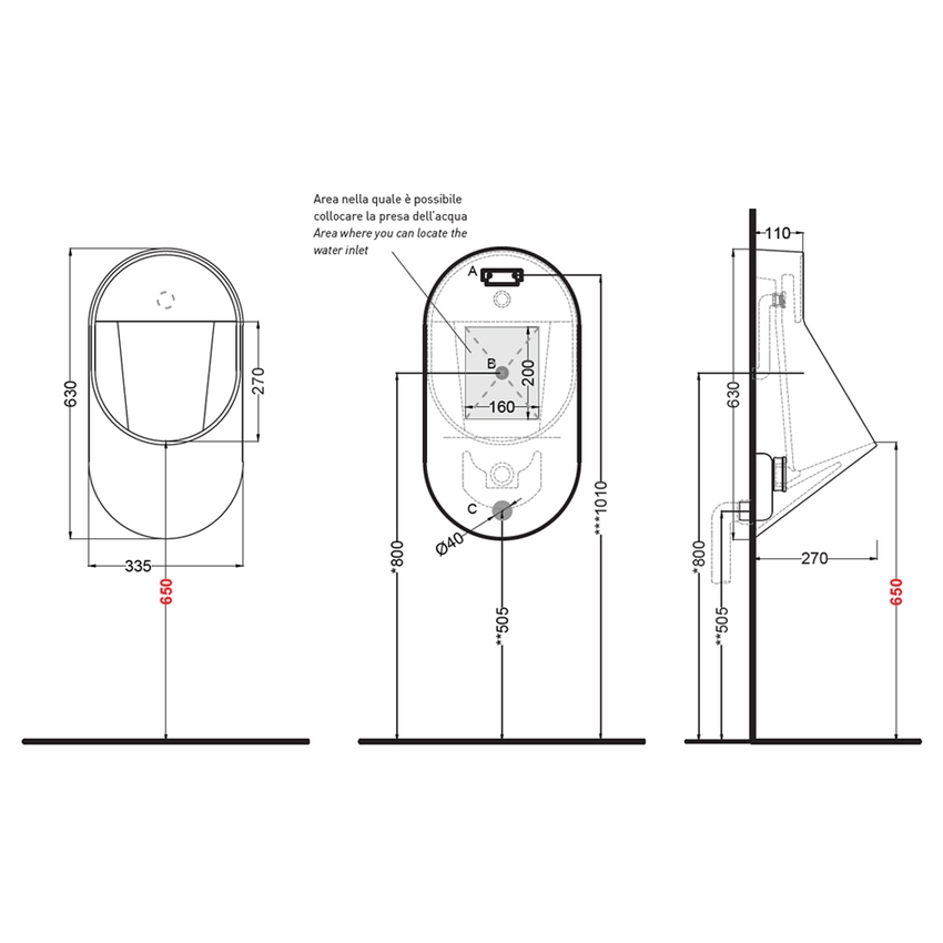 Immagine di Cielo ERA orinatoio sospeso, colore bianco finitura lucido EROR