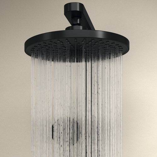 Immagine di Ideal Standard ALU+ colonna doccia termostatica con 2 mensole, doccetta a mano a 2 funzioni e soffione rotondo Ø 26 cm, colore nero seta finitura opaco BD583XG