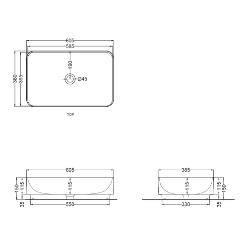 Immagine di Cielo MARE lavabo da appoggio rettangolare L.60 cm, senza foro per rubinetteria e senza troppopieno, colore bianco finitura lucido MRLAR