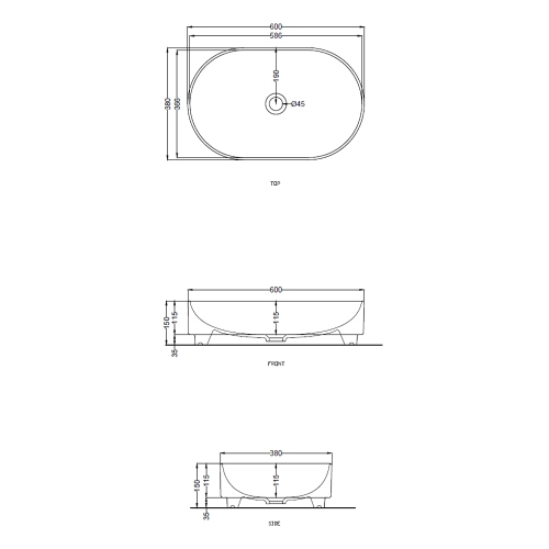 Immagine di Cielo MARE lavabo da appoggio ovale L.60 cm, senza foro per rubinetteria e senza troppopieno, colore bianco finitura lucido MRLAO