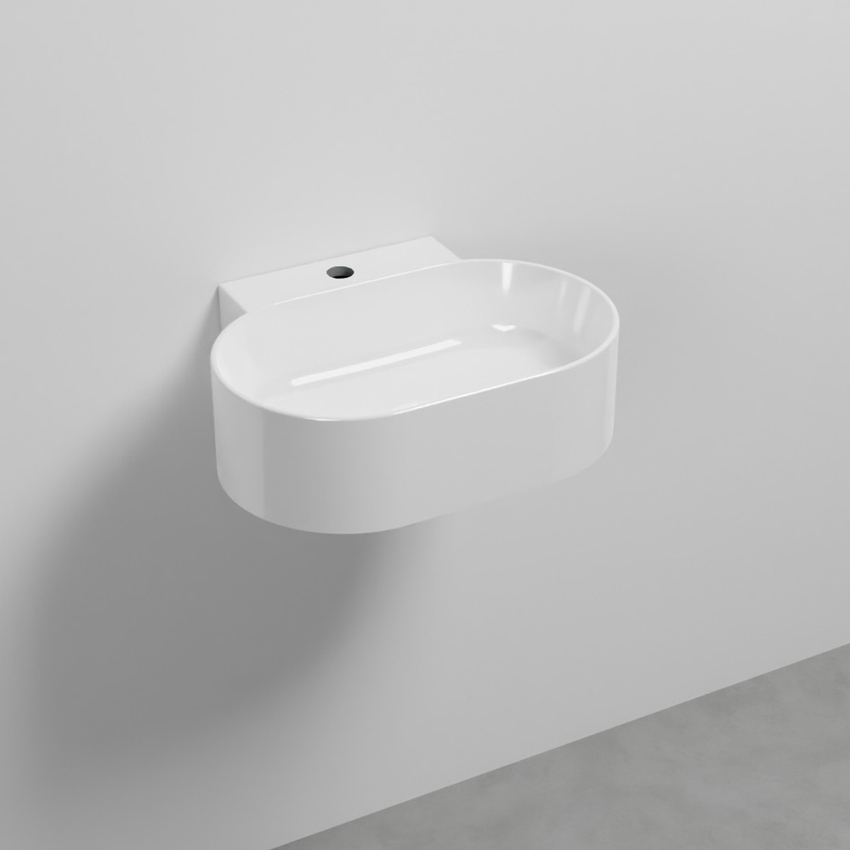 Immagine di Cielo MARE lavabo sospeso ovale L.50 cm, con foro per rubinetteria, senza troppopieno, colore bianco finitura lucido MRLS50