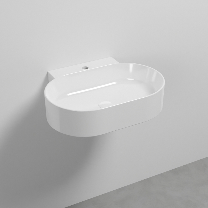 Immagine di Cielo MARE lavabo sospeso ovale L.60 cm, con foro per rubinetteria, senza troppopieno, colore bianco finitura lucido MRLS60