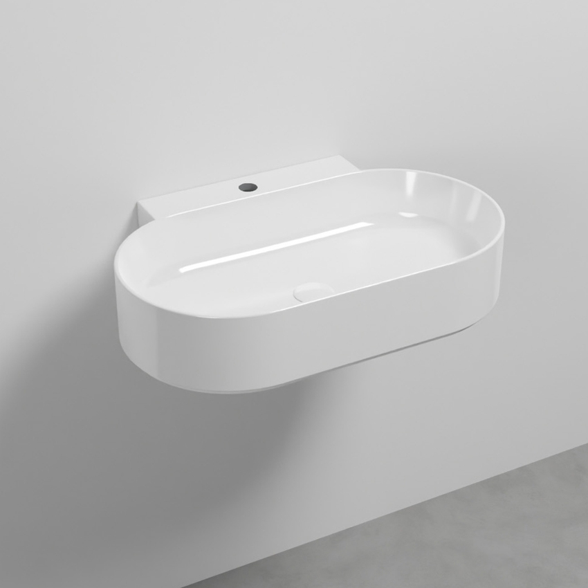 Immagine di Cielo MARE lavabo sospeso ovale L.70 cm, con foro per rubinetteria, senza troppopieno, colore bianco finitura lucido MRLS70