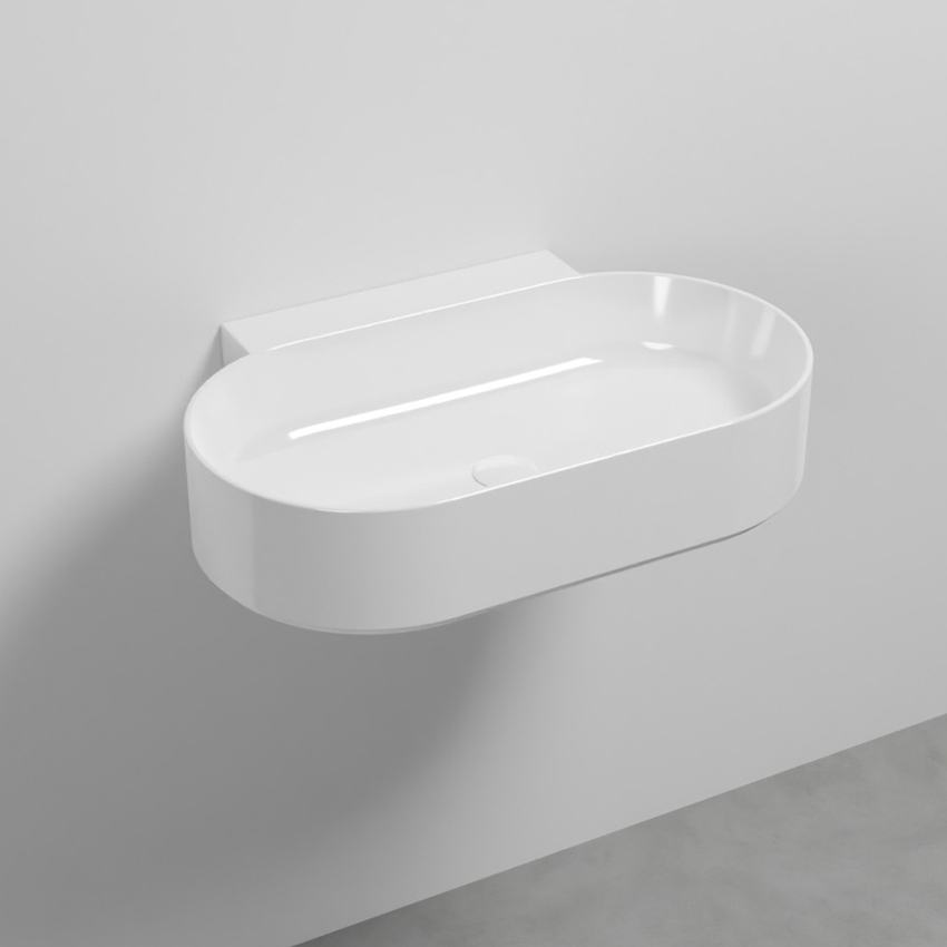 Immagine di Cielo MARE lavabo sospeso ovale L.70 cm, senza foro per rubinetteria, senza troppopieno, colore bianco finitura lucido MRLS70SF